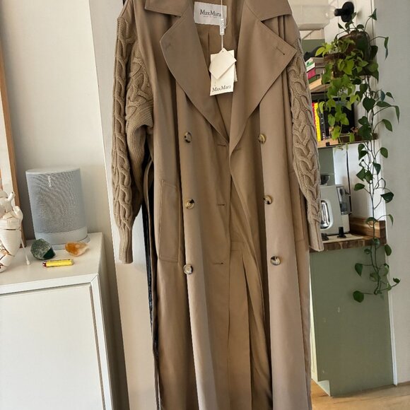 Max Mara Cicladi Knit-Sleeve Trench Coat Size 4 - Picture 2 of 9